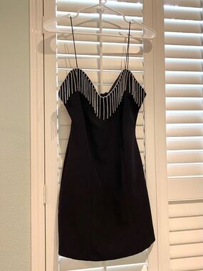 Black Rhinestone-Trim Spaghetti Strap Dress